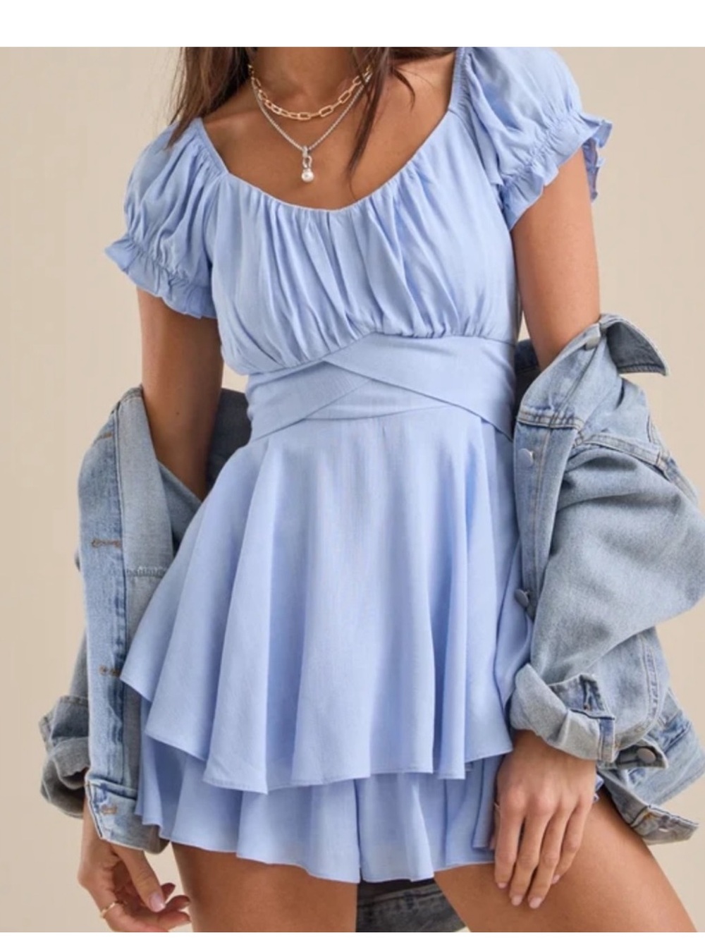 Altar’d State Haisley Light Blue Double Layered Romper Size Small